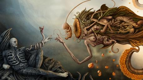 Enigmatic Encounter of Otherworldly Beings wallpaper
