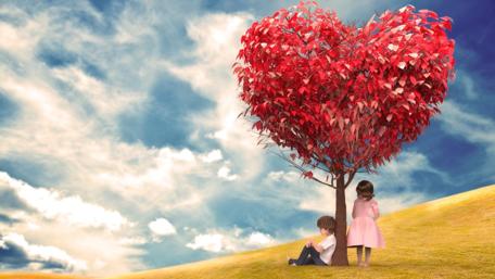 Heartfelt Love Beneath a Tree wallpaper