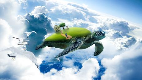 A Turtle’s Cloudy Haven Above the Sky wallpaper