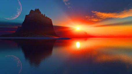 Sunset Over an Alien Sea Castle wallpaper