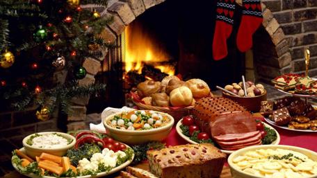 Christmas Feast by the Fireplace wallpaper