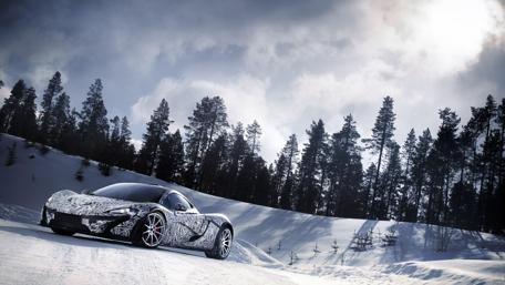 Sleek McLaren P1 in a Winter Wonderland wallpaper