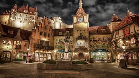 Evening Charm in a Quaint Town Square wallpaper