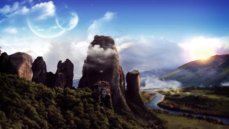 Majestic Moons Over Enchanted Mountains wallpaper