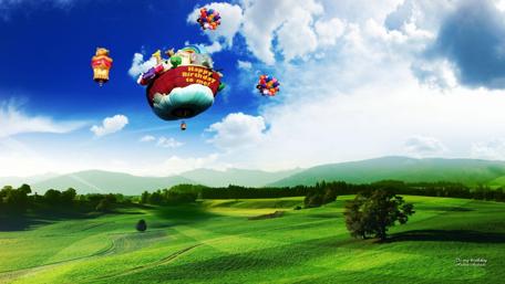 Joyful Birthday Celebration in a Vibrant Sky wallpaper