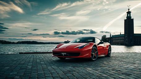 Dreamy Red Ferrari by the Water wallpaper