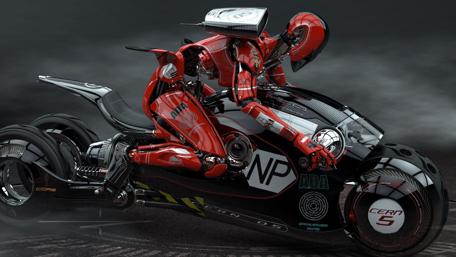 Futuristic Red Motorcycle Showcase wallpaper