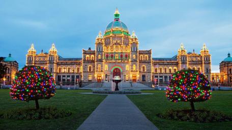 Festive Lights Adorning a Grand Building wallpaper