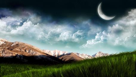 Fantasy Moonlit Hillside Dreamscape wallpaper