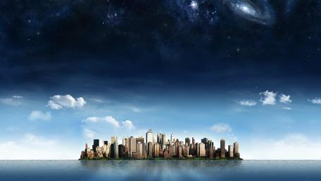 Island City Beneath the Starry Cosmos wallpaper