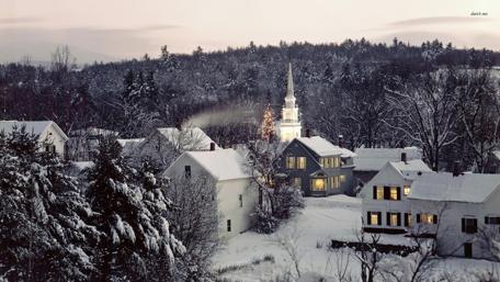 Snowy Winter Scene in Serene Townscape wallpaper