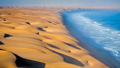 Golden Desert Meets Azure Waves wallpaper
