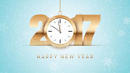New Year Celebration with Snowflakes and Clock Face wallpaper