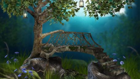 Dreamland Stairway Encased in Mystical Aura wallpaper