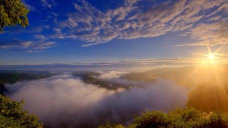 Golden Sunrise Over Saarschleife Misty Valleys wallpaper