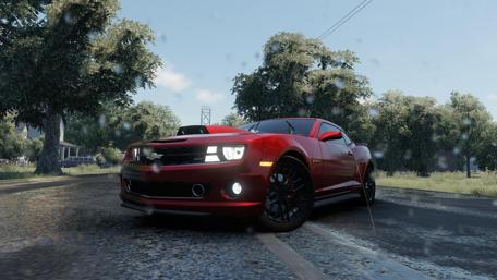 Red Camaro Power Drive on a Wet Country Road wallpaper