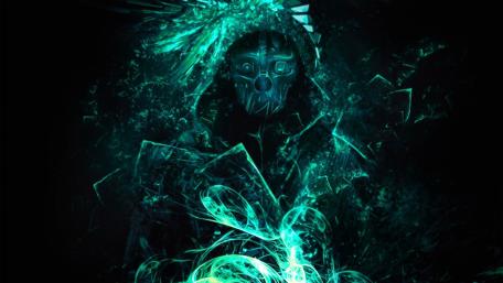 Ethereal Neon Mask in Shattered Darkness wallpaper