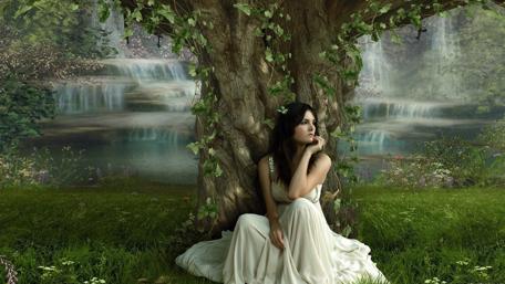 Enchanted Forest Waterfall Fantasy wallpaper