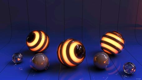 Radiant Spheres in a Curved Blue Realm wallpaper