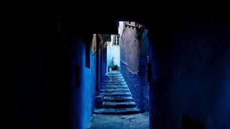 Mystical Blue Alleyway Journey to Tranquility wallpaper