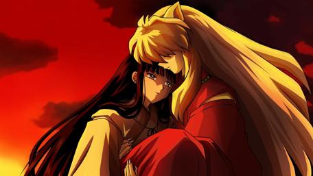 Inuyasha and Kagome Under a Crimson Sky wallpaper