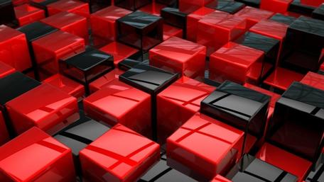Vibrant 3D Red and Black Cubes wallpaper