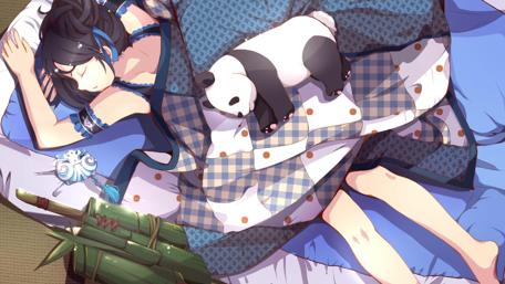 Dreamy Anime Girl with Panda Plushie Wallpaper wallpaper