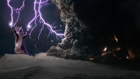Mighty Cat Conjures Storm of Power wallpaper