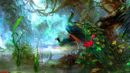Peafowl - Painting art wallpaper