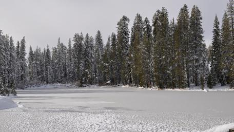Winter Wonderland Reflected in Tranquil Waters wallpaper