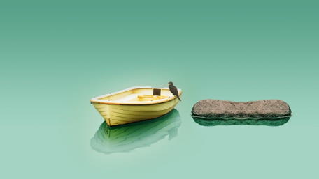 Serene Scene with Boat and Bird wallpaper