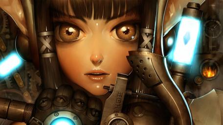 Futuristic Girl in Steampunk World wallpaper