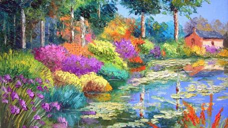 Serene Lakeside Bloom wallpaper