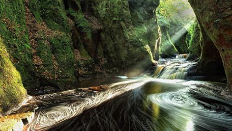 Mystical River Gorge with Sun Rays wallpaper