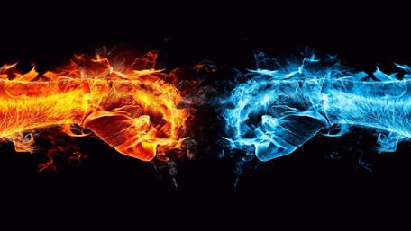 Dynamic Clash of Fire and Ice Energy wallpaper