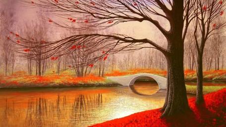 Autumn Hues by the Riverside wallpaper