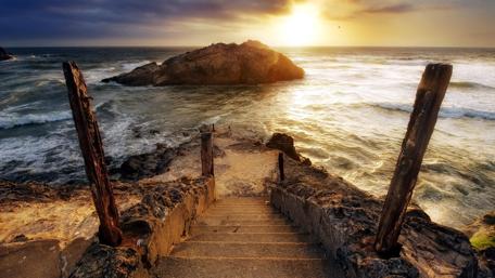 Sunset Stairway to the Sea wallpaper