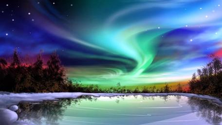 Aurora's Dance over Icy Waters wallpaper