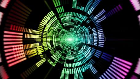 Vibrant Spiral of Colorful Sound Waves wallpaper