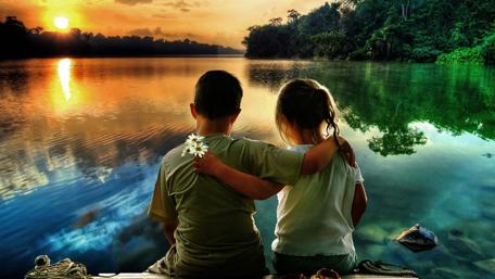 First Love by the Sunset Lake wallpaper