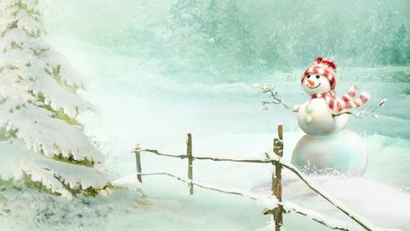 Joyful Snowman in a Winter Wonderland Scene wallpaper