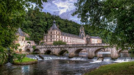 Historic Abbey by the River in Brantome wallpaper