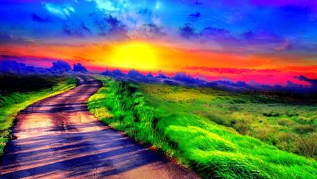 Breathtaking Sunset Along a Winding Road wallpaper