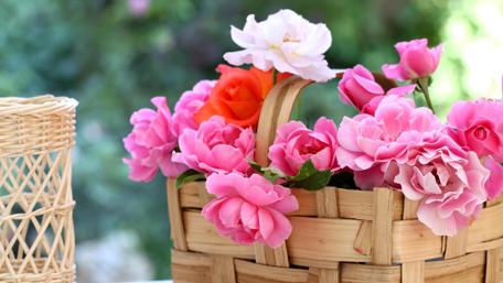 Charming Pink Roses in a Woven Basket wallpaper