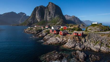 Scenic Reine Village Overlooking the Fjord in Norway wallpaper