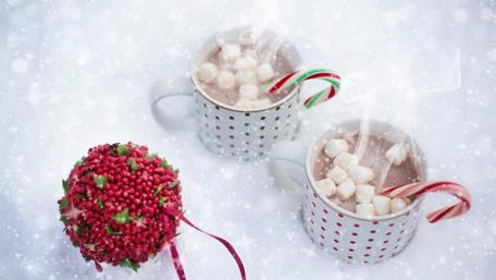 Warm Winter Delight with Hot Chocolate in Snowy Bliss wallpaper
