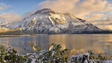 Winter Serenity Over Snowy Mountains and Lake wallpaper