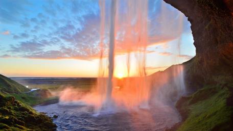 Majestic Waterfall at Sunset wallpaper
