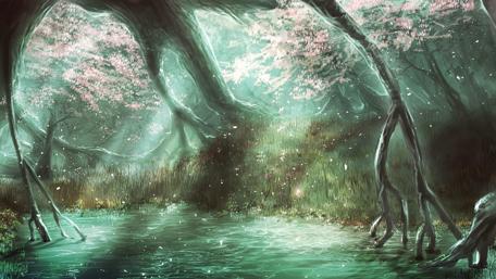 Enchanted Spring Forest Scene wallpaper
