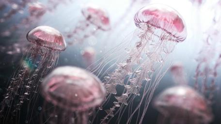 Ethereal Jellyfish Dance in Ocean Depths wallpaper